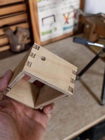 A small box made with box joints, also known as finger joints. I cut these on my router table using a simple jig.