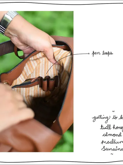 The handy pen loops inside the Medium Sunaina are perfect for those who like to carry a notebook or journal.