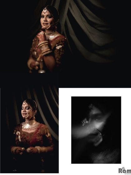 A collage of artistic and moody bridal portraits, using motion blur and black and white to create a unique and expressive set of images.