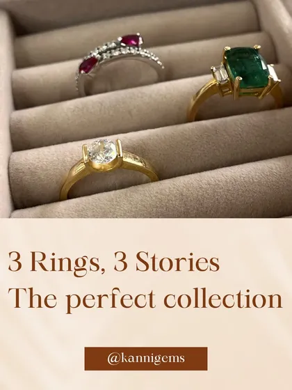 Three rings, three stories. This collection, featuring a ruby, emerald, and solitaire ring, is perfect for the woman who loves variety and meaning in her jewellery.