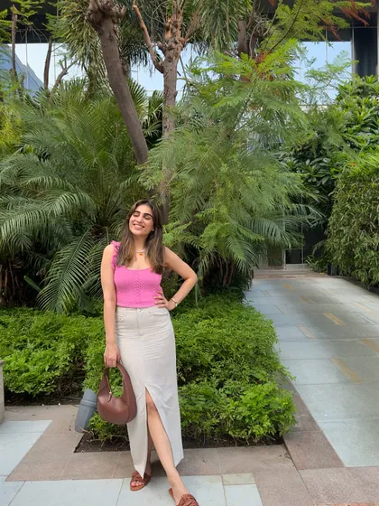 A happy, smiling shot in my summer outfit. Feeling good in what you wear is the most important part of style.