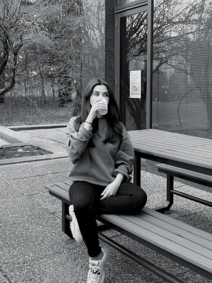 Another black and white shot from the same series, with a different pose.