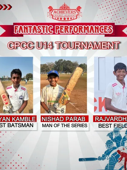 Our U-14 players sweeping the awards for Best Batsman, Man of the Series, and Best Fielder at the CPCC Tournament.