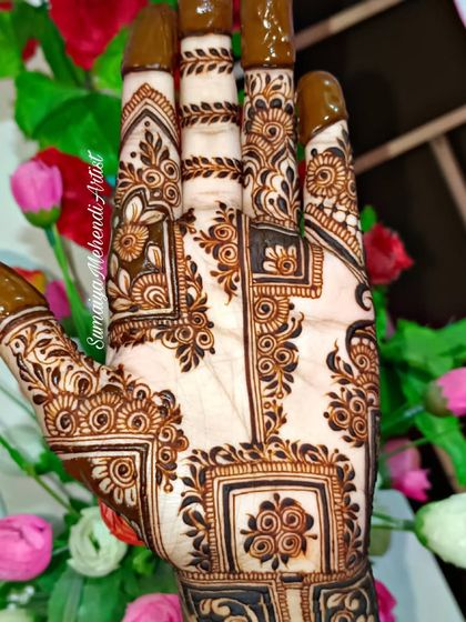 A unique design with geometric frames and delicate filler patterns. I loved how this one turned out.