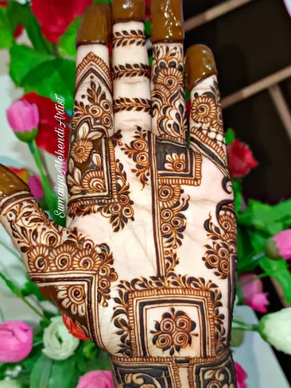 A unique design with geometric frames and delicate filler patterns. I loved how this one turned out.