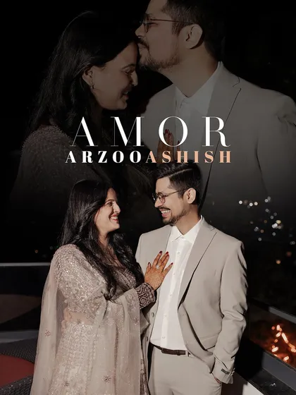 A dreamy double-exposure portrait of the couple. Titled 'Amor', this artistic image blends two romantic moments into one beautiful composition.