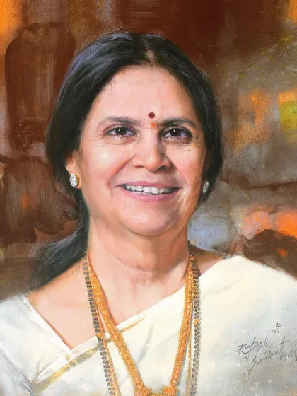 A memorial portrait of the late Smt. Janhvi Prakash Vaishampayan, created to be a cherished memory for her family.