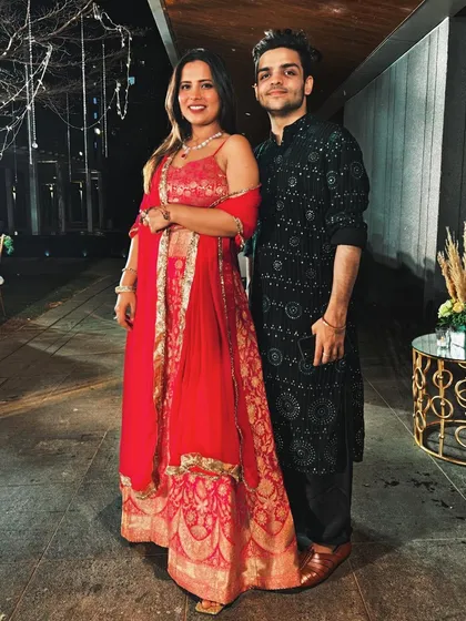 Celebrating a friend's wedding in a classic red and gold Benarasi suit. Sometimes, you just can't go wrong with a timeless combination.