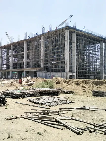 The concrete frame of an upcoming school in Gurugram during the construction phase. This image reveals the scale of the project and the raw structure before the facade and interior finishes are applied.
