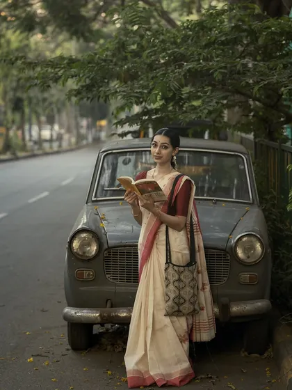 I love shoots that have a nostalgic feel. Posing with this vintage car on a quiet Bengaluru street, we created a story that feels like a moment paused in time. It shows my versatility in creating character-driven portraits for lifestyle and fashion brands.