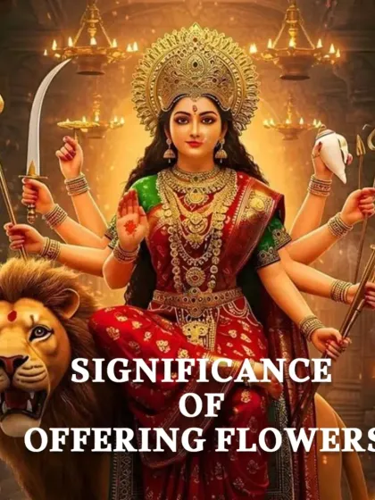 Offering flowers to Maa Durga is an act of devotion. This image, showing Maa with her lion, reminds us of her power and grace, which we connect with through our offerings.
