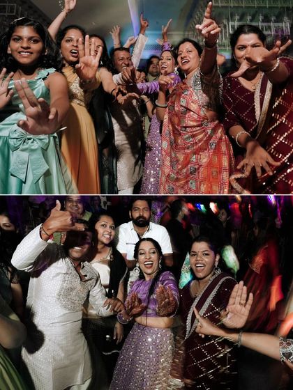 A collage of guests dancing and celebrating, showcasing the fun and energetic atmosphere I help create.