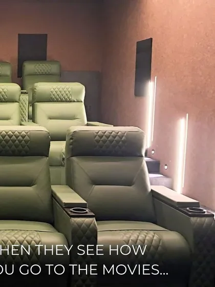 Comfort is key to the cinema experience. These custom-quilted recliners in an olive green finish not only look luxurious but are acoustically placed for the best possible sound in this 12-seater Gurgaon theatre.