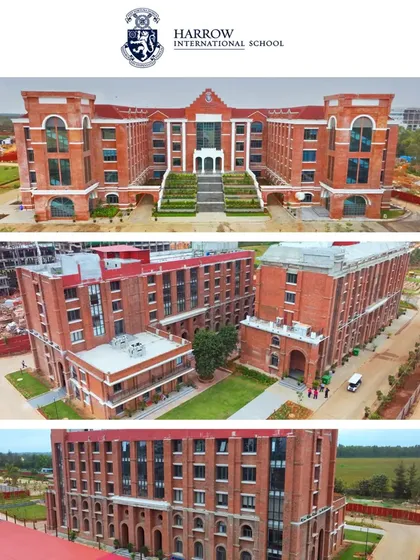 A series of aerial photographs of the impressive Harrow International School campus in Devanahalli. We specialize in capturing the architectural grandeur and scale of large educational institutions.