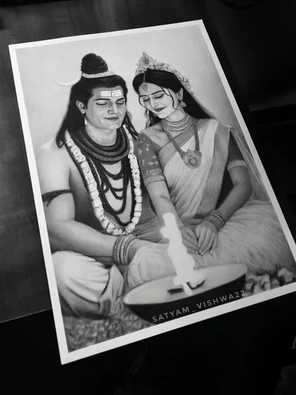 A special A3 size sketch capturing the divine bond between Shiva and Shakti. This piece is about the completeness they represent, and I used softer shading to bring out the emotion and tranquility in their presence.