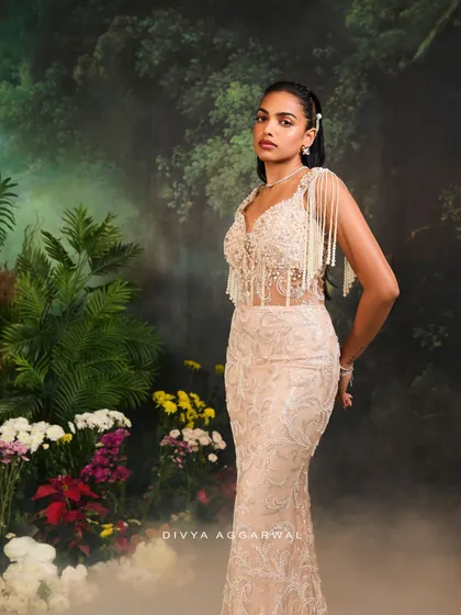 The Nuray Gown, designed for magical nights. This full-length view shows how the shimmering luxury is woven into every thread of the design.