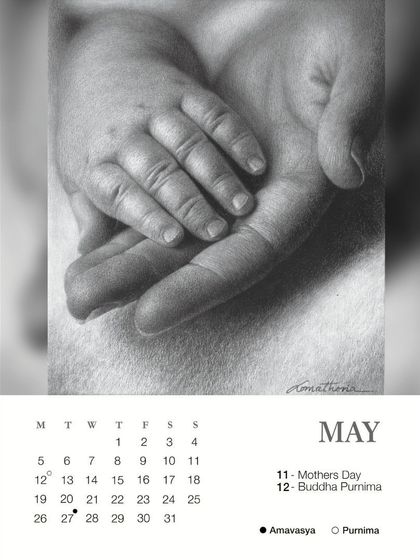 My drawing "Care" featured for the month of May in the official Mazda Art Calendar 2025.