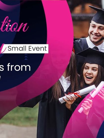 Cheers to the grad! This image, promoting my blog on graduation party catering tips, shows happy graduates celebrating their achievement. It highlights my service for small but significant life events.