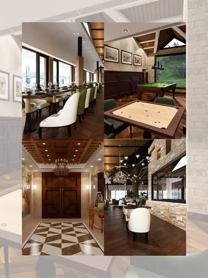Another look at the design concepts for ITC Narkanda. This collage emphasizes the variety of spaces, from the formal dining room to the casual games room, ensuring a complete hospitality experience.