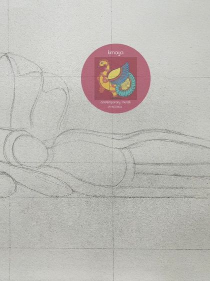 The very first pencil sketch of Lord Ranganathar's reclining form. Every large and complex painting like this starts with a simple, foundational drawing to get the proportions right.