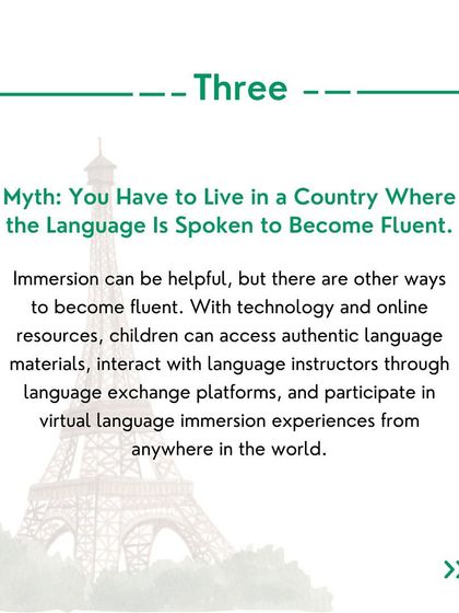 Myth #3: You have to live in the country to become fluent. With online resources and virtual classes like mine, children can get an immersive experience from anywhere.