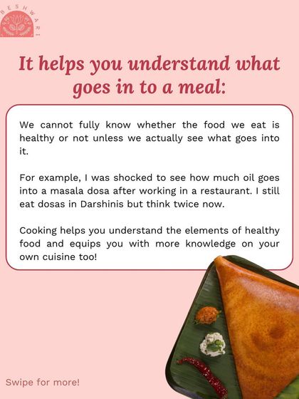 An infographic series on why learning to cook is a life skill everyone should have. It helps you understand what goes into your food, builds gratitude, improves concentration, and can be a great stress buster.