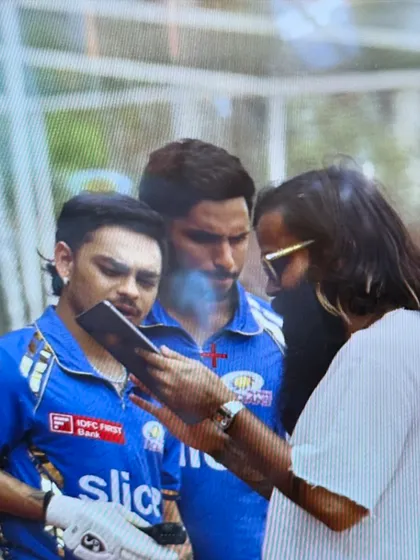 On set for a Garnier and Mumbai Indians collaboration. Here you can see the crew discussing the shot with cricketers. Interns learn about the fast-paced nature of shoots involving athletes and celebrities.