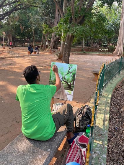 Another view of my outdoor painting session in the park. Finding the perfect spot with the right light and composition is the first step in creating a landscape painting.