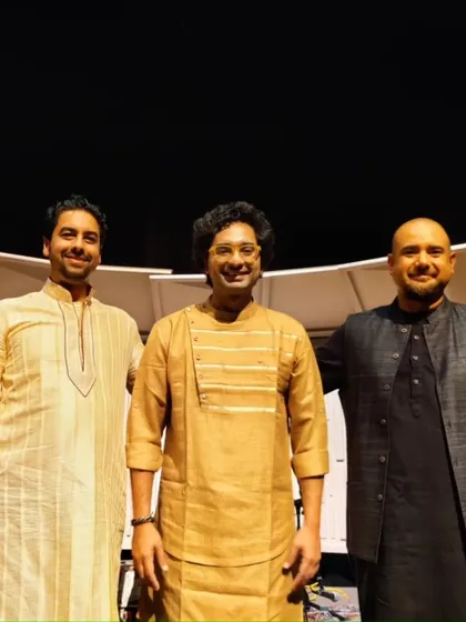 The trio of myself, Arjun Verma bhai, and Alam Khan bhai after our successful concert and lecture-demonstrations in St. Helena, California.