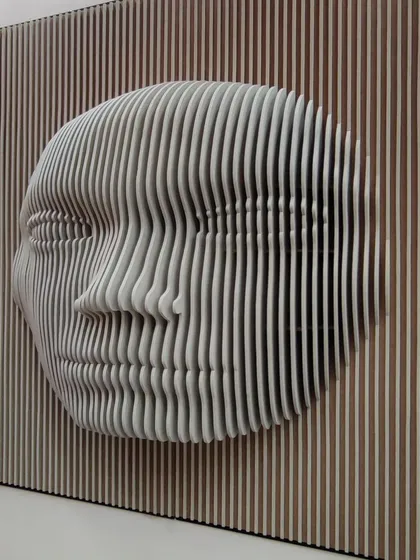 This 3D wall art piece, constructed from layered MDF paneling, shows my capability in creating unique decorative features that can also contribute to a room's acoustic properties.