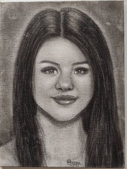 The full portrait of Selena Gomez on canvas, showing the complete composition.
