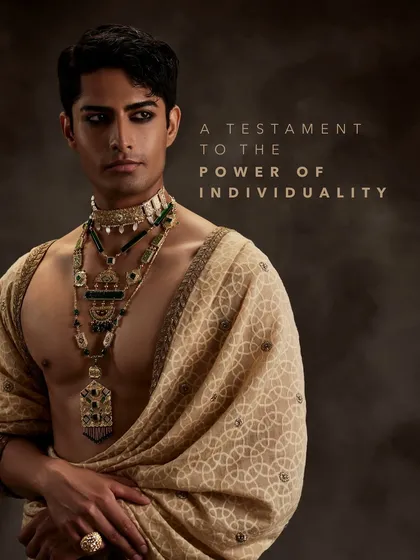 We believe adornment is for everyone. Our Aulerth Maverick collection, featuring this striking layered necklace look, is a testament to the power of individuality and challenges the antiquated notions of masculinity in style.