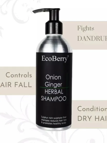 Our Onion Ginger Herbal Shampoo is a three-in-one solution. It is formulated to control hair fall by strengthening roots, fight dandruff with its natural antibacterial properties, and condition dry hair to prevent breakage.