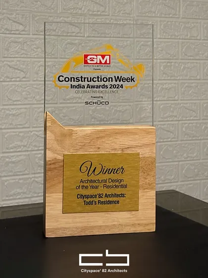 We proudly celebrate winning the "Construction Week India Awards 2024" in the Residential Category for the exceptional design of Todd’s Residence. This accolade honors our dedication to innovative, sustainable design.