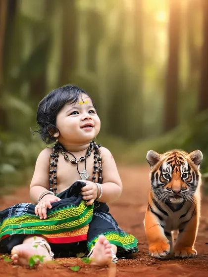 This Ayyappa-themed shoot was a special request and I'm so happy with how this artistic edit turned out. It shows how we can bring even the most unique ideas to life for your baby's photoshoot.