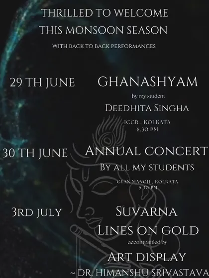 An event flyer from a busy monsoon season in Kolkata, featuring my art display as part of the "Suvarna" festival. I frequently travel to share my work through exhibitions and performances.