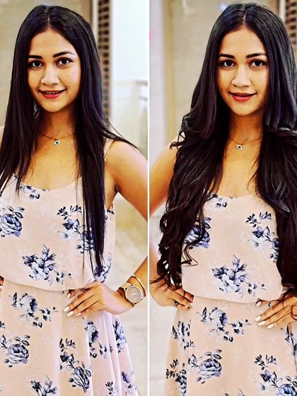 From straight to beautifully curled. This before-and-after shows how extensions can be styled to create a completely different, more voluminous look.
