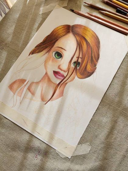 The full view of the second WIP stage for the cute girl portrait.