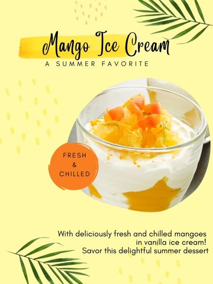 A house party favorite to beat the summer heat. This dessert features fresh, chilled mangoes served with creamy vanilla ice cream.