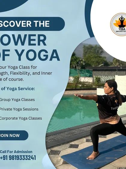 This poster outlines the different types of yoga services I offer, including group classes, private sessions, and corporate yoga, all aimed at enhancing strength and flexibility.