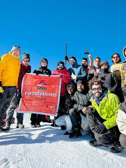 This is the feeling of victory. Our team at the Pin Parvati Pass summit, standing strong at 17,457 ft. This is what teamwork and grit look like in the high Himalayas.