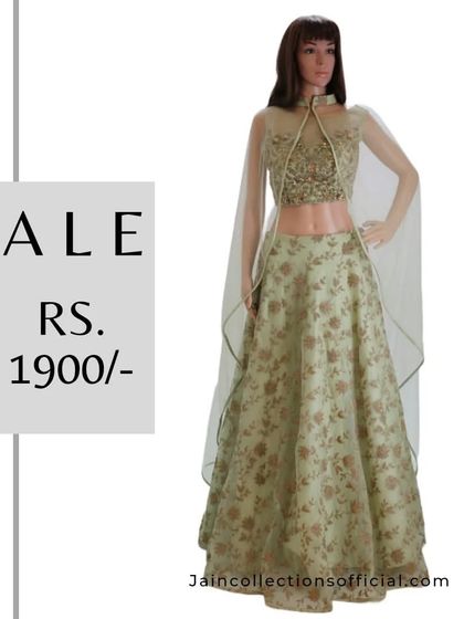 This light green floral lehenga with a modern cape-style dupatta is on sale for just Rs. 1900.