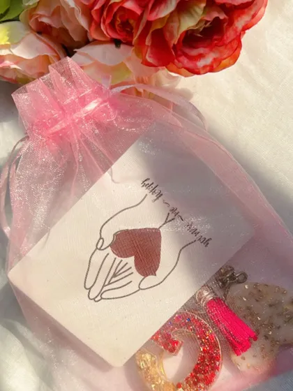 Every order is packaged with love. Here is a custom keychain set ready to be gifted, complete with a personal note. It's my way of saying thank you.