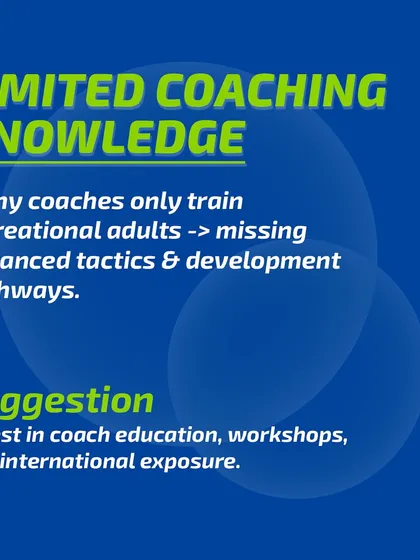 Many coaches lack the experience to train players for advanced tactics and professional pathways. I invest in my own education and international exposure to bring world-class knowledge to my academy.