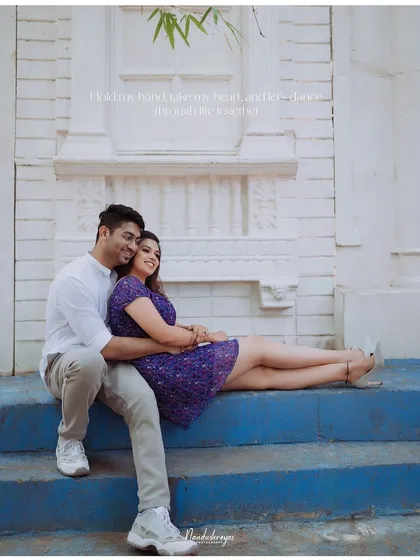 The same relaxed pose, with a romantic quote overlay.