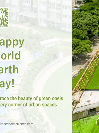 A World Earth Day message encouraging the embrace of green oases in urban spaces. We believe every day is Earth Day, and our work reflects a continuous commitment to integrating nature into the built environment.