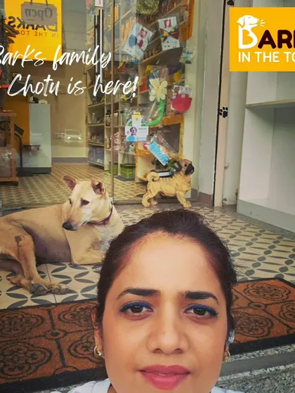 This is me with my dog, Chotu, at the front of my shop. I treat every pet I transport with the same care and attention I give my own, ensuring they feel safe and looked after from pick-up to drop-off.