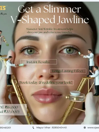 A V-shaped jawline can be achieved without surgery. We use Masseter Anti Wrinkle Treatment to relax the jaw muscles, which slims the face and creates a more defined, slender jawline. This is a popular treatment for facial contouring.