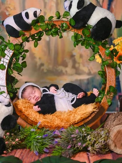 A newborn version of the popular panda theme. Even when they're tiny and sleepy, we can create these fun and creative setups.