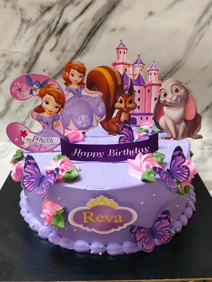 A royal celebration with a Princess Sofia the First cake! This purple creation features Sofia, her castle, and animal friends, making it a fairytale dream come true for a 3rd birthday.